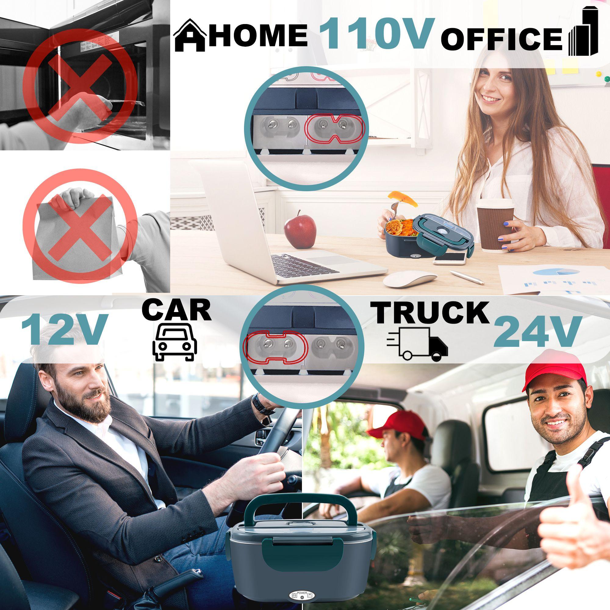 Mother's Day Nifogo 100W Electric Lunch Box, 12V/24V/110V Self-Heating Portable Food Warmer with Insulated Bag, 1.5L/1.8L Non-Battery Powered for Work Travel Camping