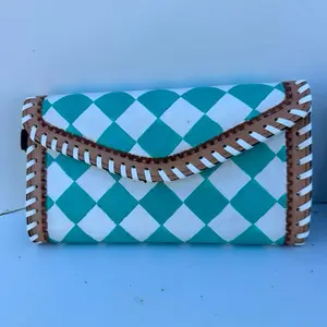 Checkered Clutch-Leather-Hand Painted-Comes with Strap