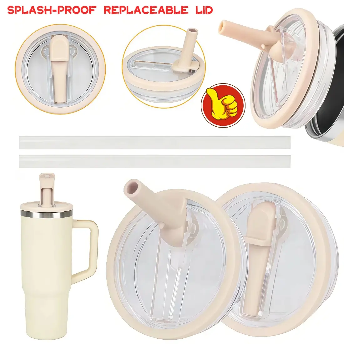 4pcs Insulated Cup Flip Straw Replacement Lids, 30oz/40oz, includes 2 cup lids and 2 straws, leak-proof and splash-proof, replaceable lids, Leakproof Lid, Tumbler Straw Lid, Tumbler Accessories