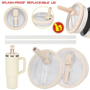 4pcs Insulated Cup Flip Straw Replacement Lids, 30oz/40oz, includes 2 cup lids and 2 straws, leak-proof and splash-proof, replaceable lids, Tumbler Straw Lid