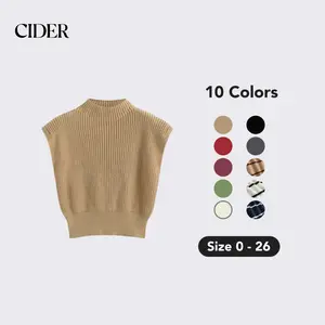 Cider Solid High Neck Knit Vest with shoulder pads SwimWeek