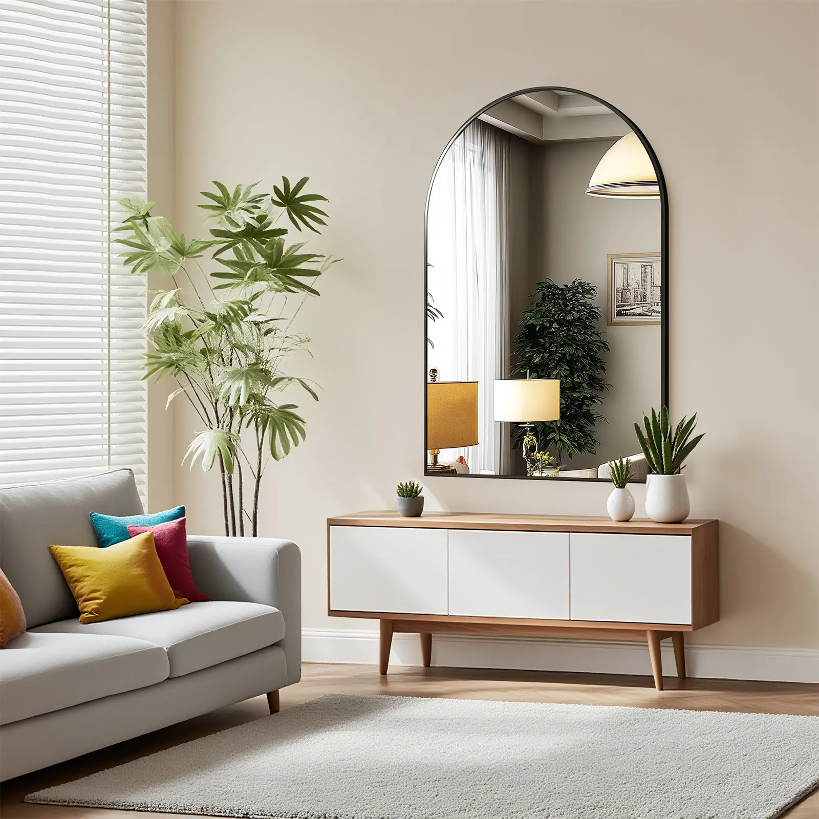 Black Wall Hanging Bathroom Mirror - 30L x 20W Rust-Resistant Aluminum Alloy Frame, HD Glass Pane, Arch Curve Design, Anti-Fog Coat, Modern Single Unit Indoor Walls Decor, Safety-Focused Makeup Vanity Furniture Accessory