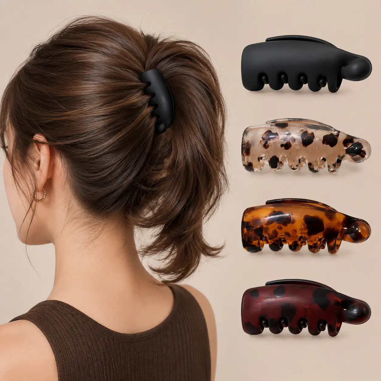 Women's 4-Color Banana Hair Clips, Strong-Hold Non-Slip Ponytail Barrettes, Minimalist Daily Accessories for Thin-Medium Hair