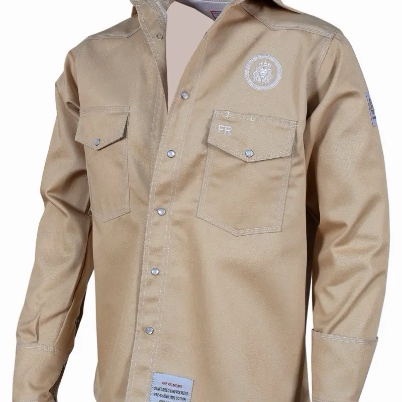 ProWeldz Men's FRC Khaki Flame-Resistant Shirt - Menswear Clothes with Durable Fabric, All-Seasons Professional Workwear & Safety Standards