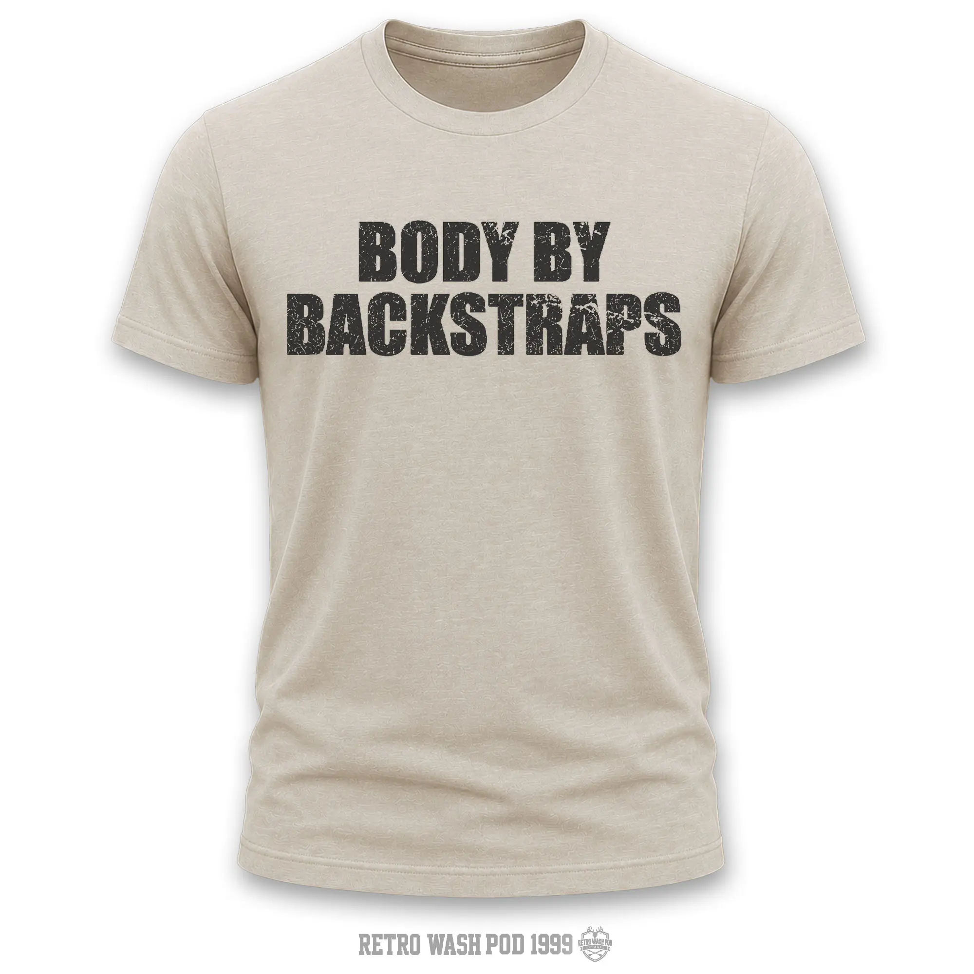 "Body By Backstraps" Men's Shirt, Hunting T-shirt, Crew Bowhunting Shirt, Deer Skull Archery Tee, Archery Tactical Gear, Unisex Short Sleeve Casual 100%, Outdoor Gift For Men, Made In USA.