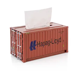 Metal Shipping Container Tissue Box Cover, Iron Storage Box Red for Home Decoration, Dining Table Accessories