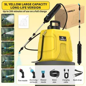 1.6-gallon & 2.4-gallon electric sprayers, equipped with 3 atomizing nozzles, a telescopic spray bar, a rechargeable battery, a backpack design, and an adjustable shoulder strap, suitable for lawns, gardens, and fertilization; portable and practical.