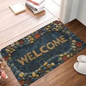 Pebble Stone Print Bathroom Rugs Non Slip Washable Cobblestone Pattern Bath Mat Small Rubber Backed Floor Mat