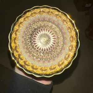 Bohemian Golden - Rimmed Pink Floral Pattern Ceramic Teacup with Scalloped Edge