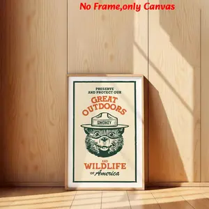 1 Pc, wall art, vintage poster, outdoor wildlife print, cute little raccoon green canvas painting, living room aesthetic, bedroom decor, apartment decor, housewarming gift, unframed