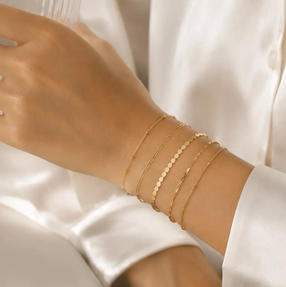 5pc Gold Stacking Bracelet Set - Dainty Layered Chains, Adjustable, Hypoallergenic sohochic