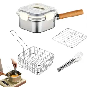 Stainless Steel Deep Fryer, Portable Outdoor Cooking Pot with Basket, Lid (Random Color), Handle & Oil Filter Screen, 3.7L/126oz Multi-Functional Cookware for Frying Chicken, French Fries & Noodles