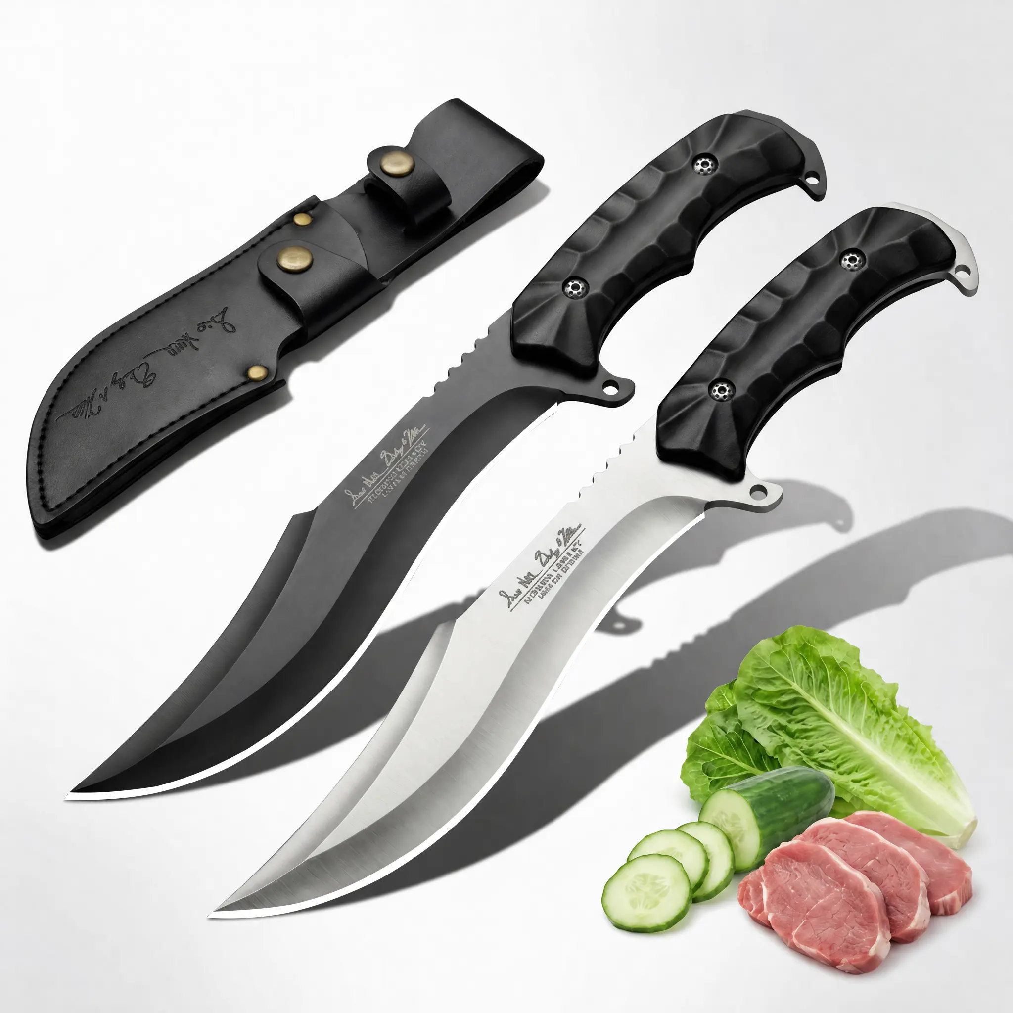 Kitchenware 2-Piece Metal Cooking Knives Set with Blade, Leather-Nylon Protective Sheaths, Chef’s Knife for Meal Prep, Ideal Housewarming/Father’s Day Gifts for Adults