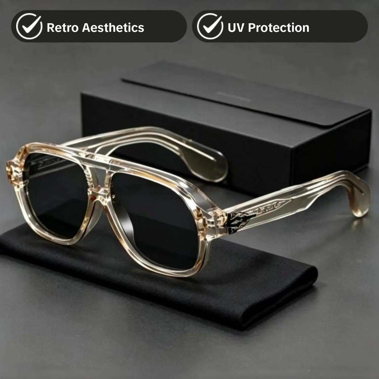 Men's 1990s Vintage Full Rim Square Double-Bridge Plastic-Metal Square Aviator Sunglasses - Durable, Lightweight Frames, UV-Filtering Tac Lenses, Aesthetic Retro Design, Outdoor Fashion Sunnies, Eye Protection