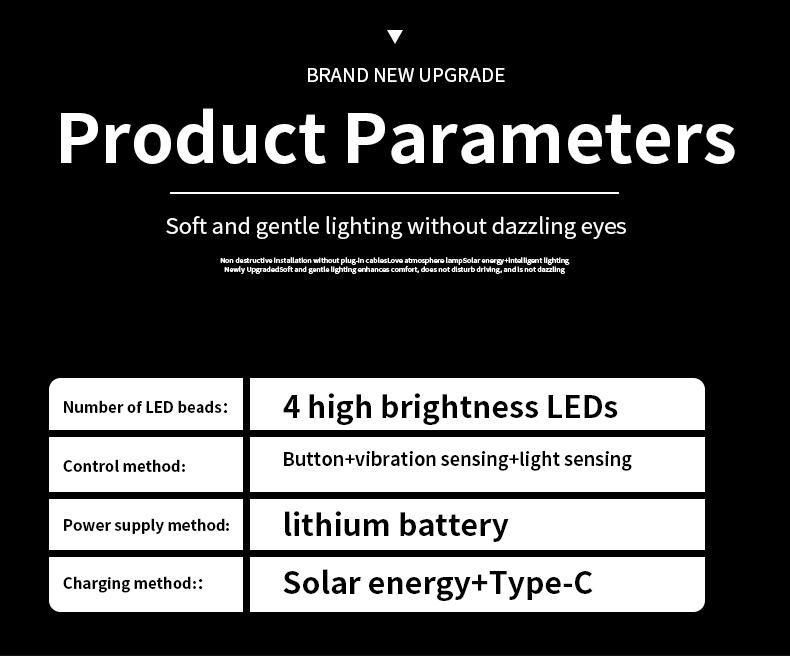 Solar Car Heart Gesture Light, LED Wireless Decorative Warning Light, Interior Ambient Light for Triangle & Rear Window