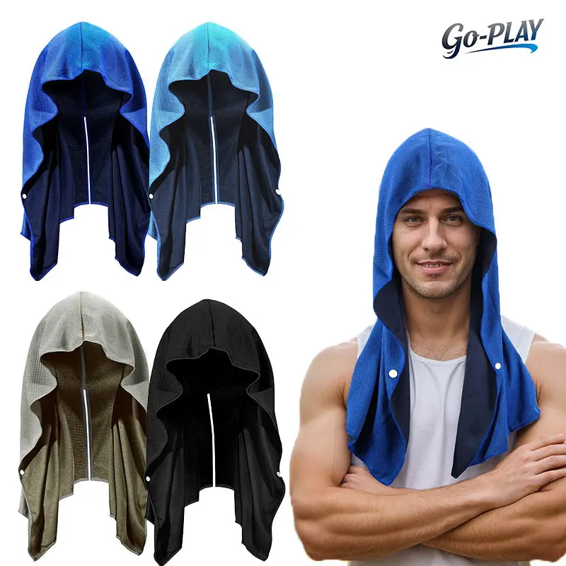 Unisex Adjustable 2-Pack Cooling Hoodie Towel with Snap Buttons, Quick Dry Water Absorbent Head Neck Wrap for Gym Activities, Camping, Quick Dry Towels, Golf, Outdoor