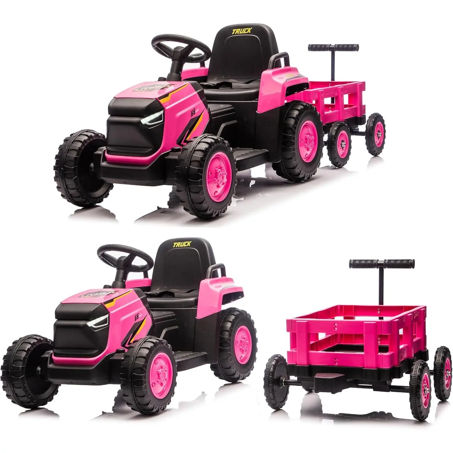 Unisex 12V Electric Toddler Ride-On Tractor - Ride on Machine with Detachable Polypropylene Garden Cart Trailer, Remote Control, Bluetooth Songs, Kids’ Outdoor Play Truck Toy, Roleplay