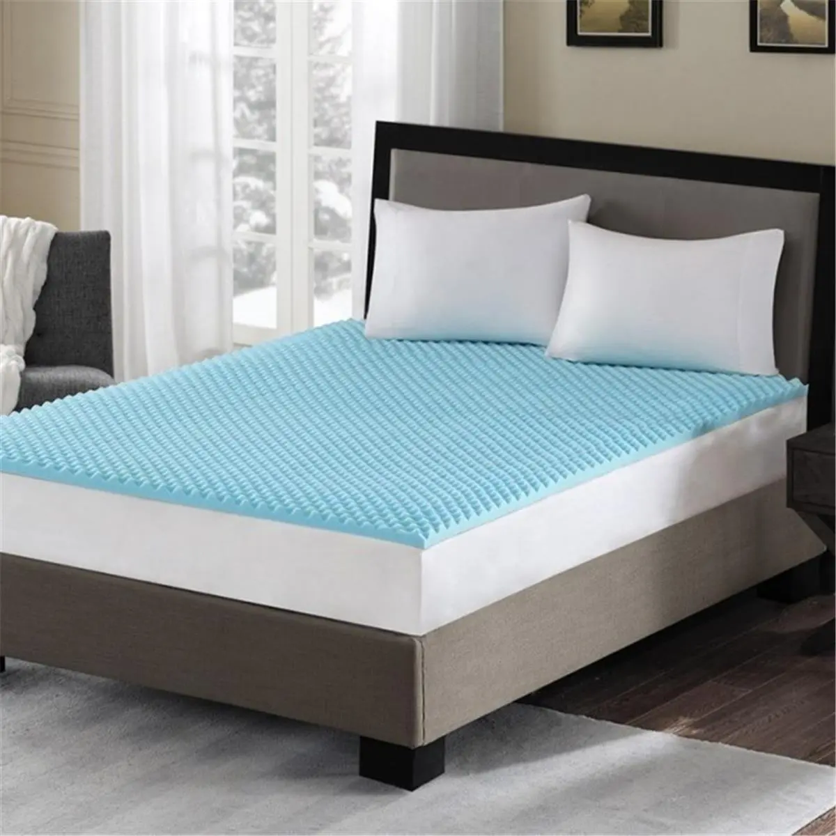 Flexapedic by Sleep Philosophy BASI16-0382 1.5 in. Cooling 40D Gel Memory Foam Topper, Blue - Alleviates Pressure Points