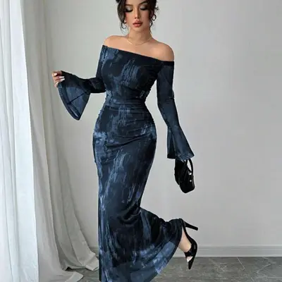 slim fit dress slacks Modest White Patterned Sequin Mermaid Prom Formal Dress main image 0