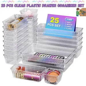25 PCS Clear Multi-Size Drawer Organizer Set – Clear Plastic & Acrylic Multi-Size Organizer Set, Gridfinity Drawer Organizer, Hygiene Drawer, Makeup, Jewelry, Desk & Home Storage Bins