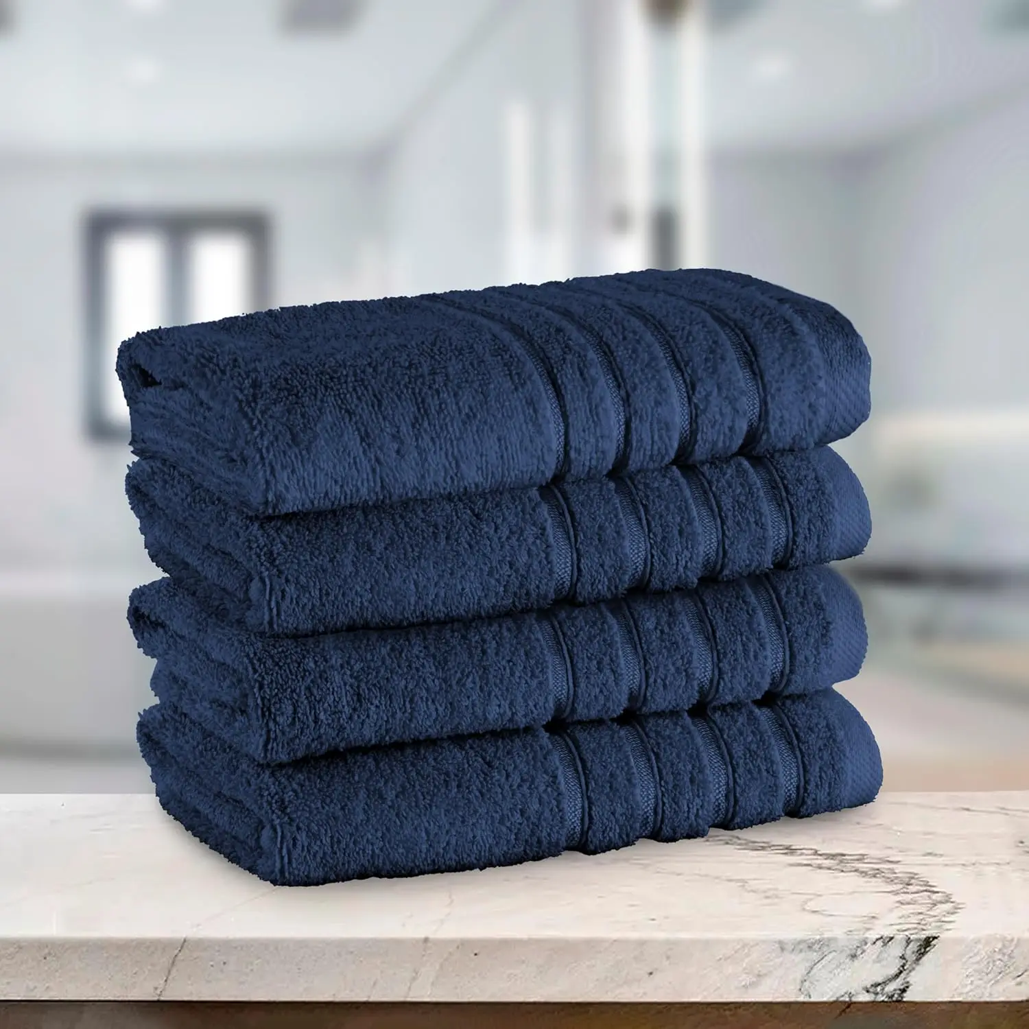 Mocassi 4-Pack Striped Turkish Cotton Hand Towels Bathroom Set, 16x28 in 100 Percent Cotton Absorbing Decorative Hand Towels (4 Lines Stripe Design), Striped Towels