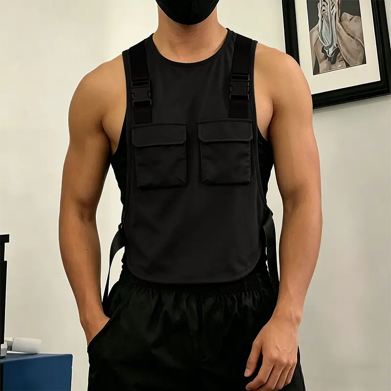 INCERUN Men's Techwear Tactical Vest, Multi-Pocketed Urban Streetwear Harness with Adjustable Straps for an Edgy Rave Outfit, Outfits, Male, Edgy Look, Utilitarian, Structured Fit, Elevates Any Basic Outfit