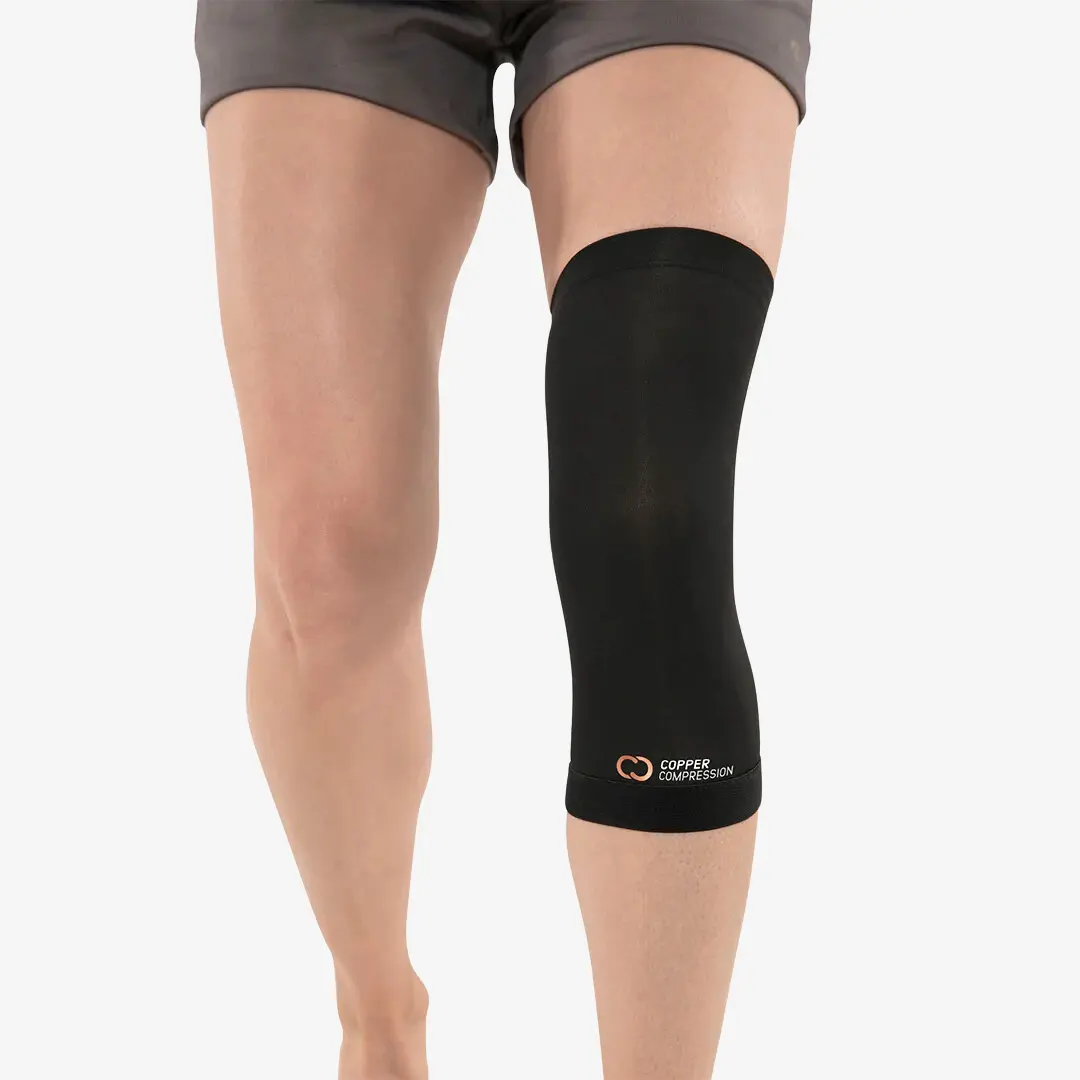 Copper Compression Knee Sleeve | Compression and Support with Anti Slip Silicone Bands for Men & Women | Black