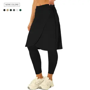 Danedvi Women's Knee-Length Golf Skorts - Athleisure Style Bottoms, Sports Stretchy Leggings with Capri Legs, Stretchy Tummy Control Wrap Skirt, Pocket for Running, Outdoor Workout