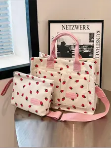 Women's Strawberry Pattern Tote Bag & Purse, Casual Versatile Shoulder Bag & Coin Purse, Trendy High-quality Daily Commuting Bag, Fashionable Bag