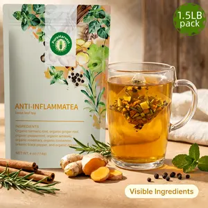 Herbal Wellness Anti-Inflammatory Loose-Leaf Tea for Men and Women, Triangle Tea Bags, 4 oz. Natural Ginger, Cinnamon, and Turmeric Blend. Relieves Soreness and Bloating. For Daily Nourishment.