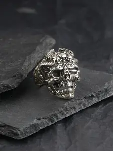Punk Skull Ring for Men, Vintage Crystal Skull Head Ring, Gothic Death Skull Ring, Adjustable Punk Rock Motorcycle Mens Jewelry