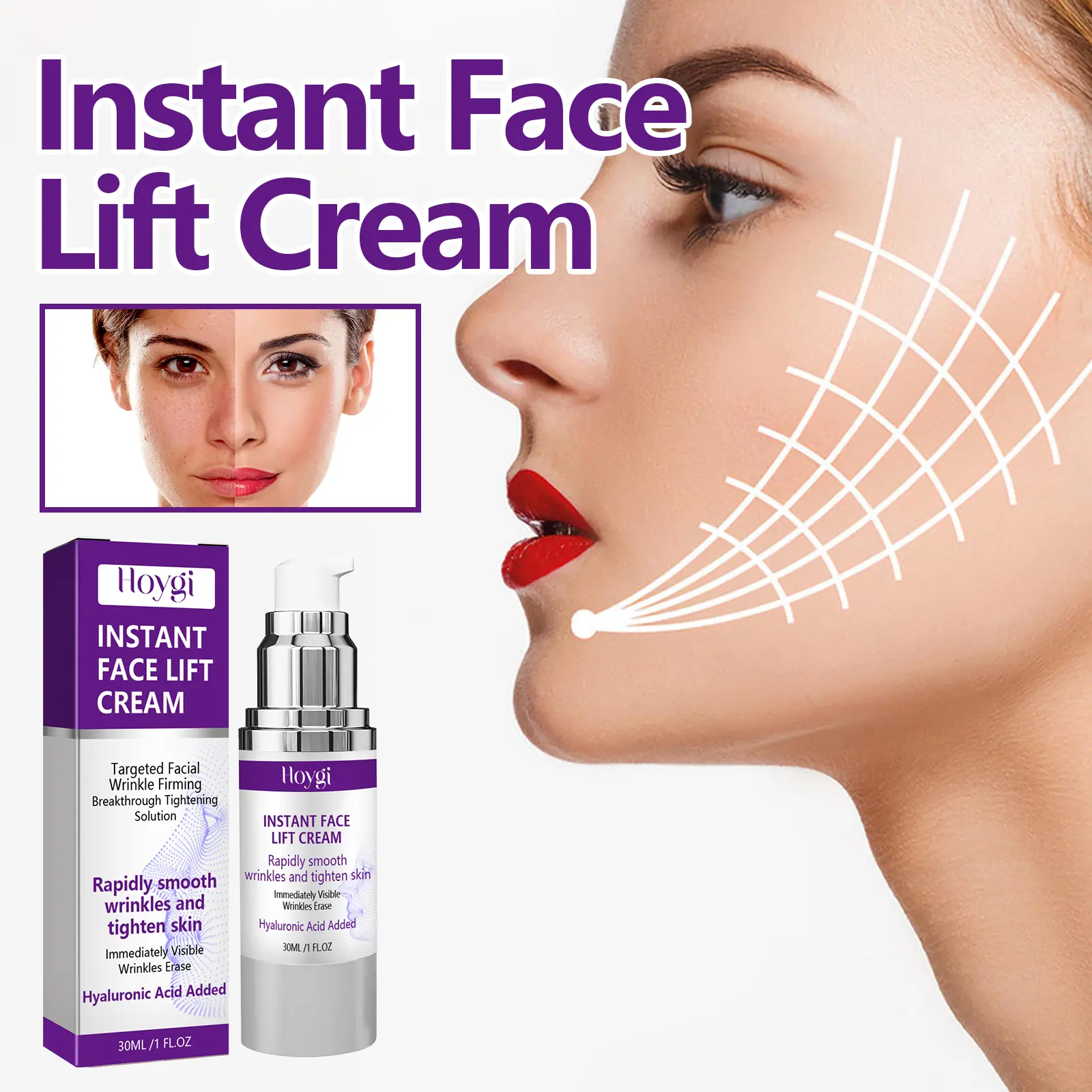 Hoygi Instant Face Lift Cream, Reduce Fine Lines On The Face With Gentle Moisturizing Cream For Wrinkled Skin