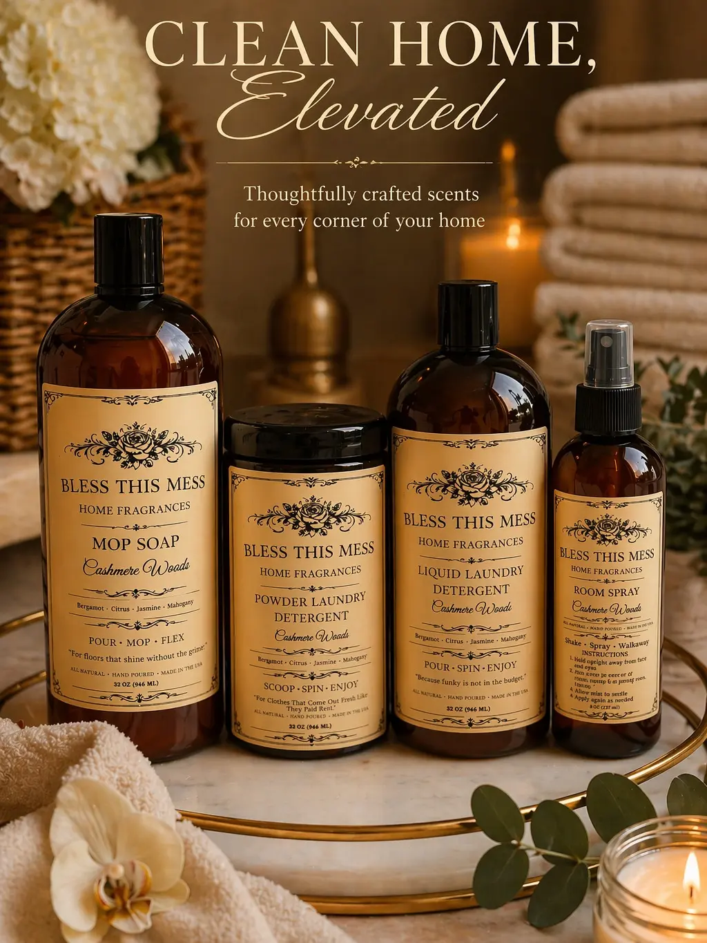 Fresh Start Home Kit - Scented, Wood-Safe Household Cleaner Set (Mop Soap, Room Spray, Laundry Detergent) for Pet Odor Neutralization