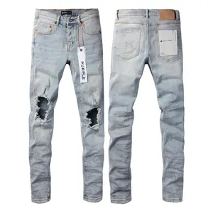 Purple Brand Grid Wardrobe Men's Jeans Casual Comfort Straight Skinny Slim Fit Jeans with Ripped Stretch and SpringtoK Denim Pants