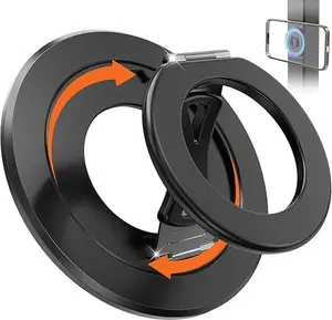 Magnetic Phone Ring Holder for MagSafe, Dual-Sided Adjustable Gym Finger Ring Grip with X-Grip, Multi-View Kickstand, Compatible with iPhone 12/13/14/15/16/17 Series, Black