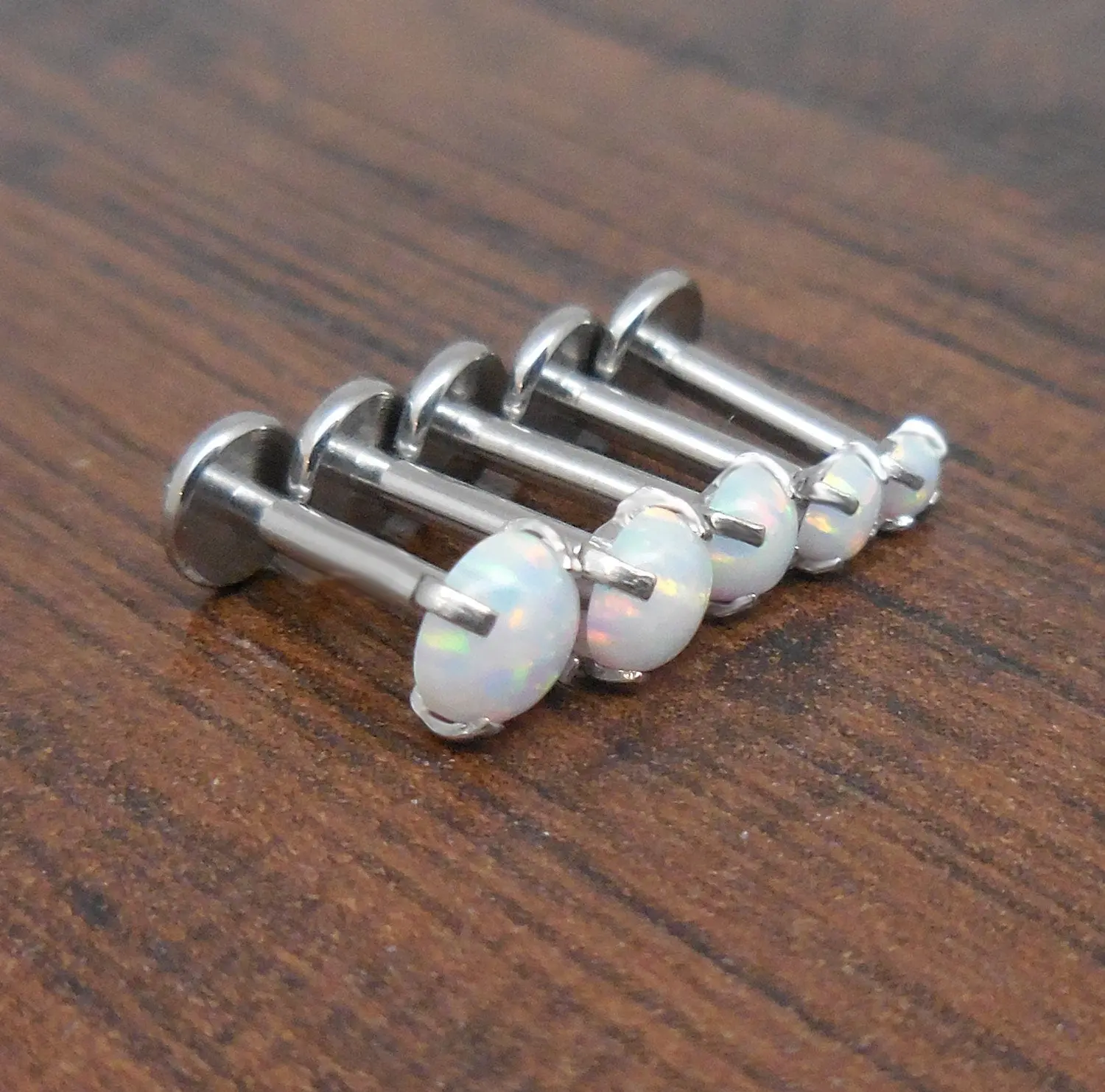 18G 2-4mm Tragus Clear CZ Stone Threadless 6mm-8mm White Opal Push Pin Triple Forward Helix Nose Ring Labret Lip Earrings Stainless Steel