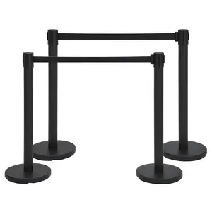 4 Pack Heavy Duty Crowd Control Barriers with Weighted Rubber Base, Easy Assembly, Heavy Duty Carbon Steel Crowd Control Barriers, 6.6 Ft Retractable Belt Stanchions for Events Hotel Bank