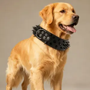 Spiked Studded Dog Collar - Anti-Bite Heavy Duty Collar for Large Dogs PU Leather Adjustable Heavy Duty Collar with D-Ring dog accessories dog products