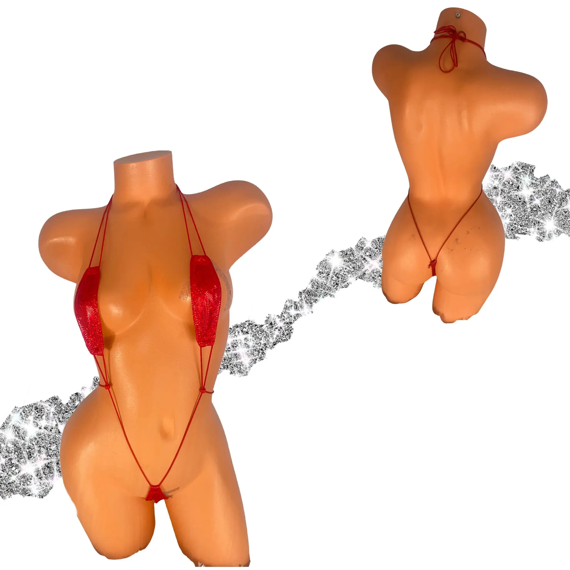 Red shatter glass metallic holographic Slingshot Bikini