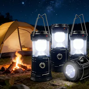 Collapsible Portable LED Camping Lantern, Lightweight Waterproof Solar USB Rechargeable LED Flashlight Survival Kits for Indoor Outdoor Home Emergency Light Power Outages Hiking Hurricane 4-Pack
