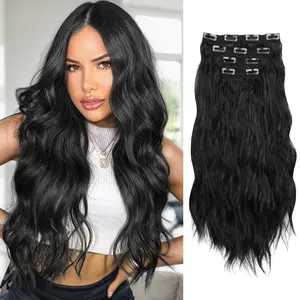 AuvzyHair Long Curly Synthetic Hair Extensions 4PCS Natural Wavy Synthetic Hairpieces Fine Hair Extensions Clip Hair Weave For Women Perfect for  Daily Use and Event Party Use