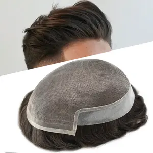 US Welded Lace Front Mens Hair System Bleached knots Super Welded Swiss Lace Men's Toupee Thin Skin Back and Sides Men hair piece Natural Looking Toupee for Men