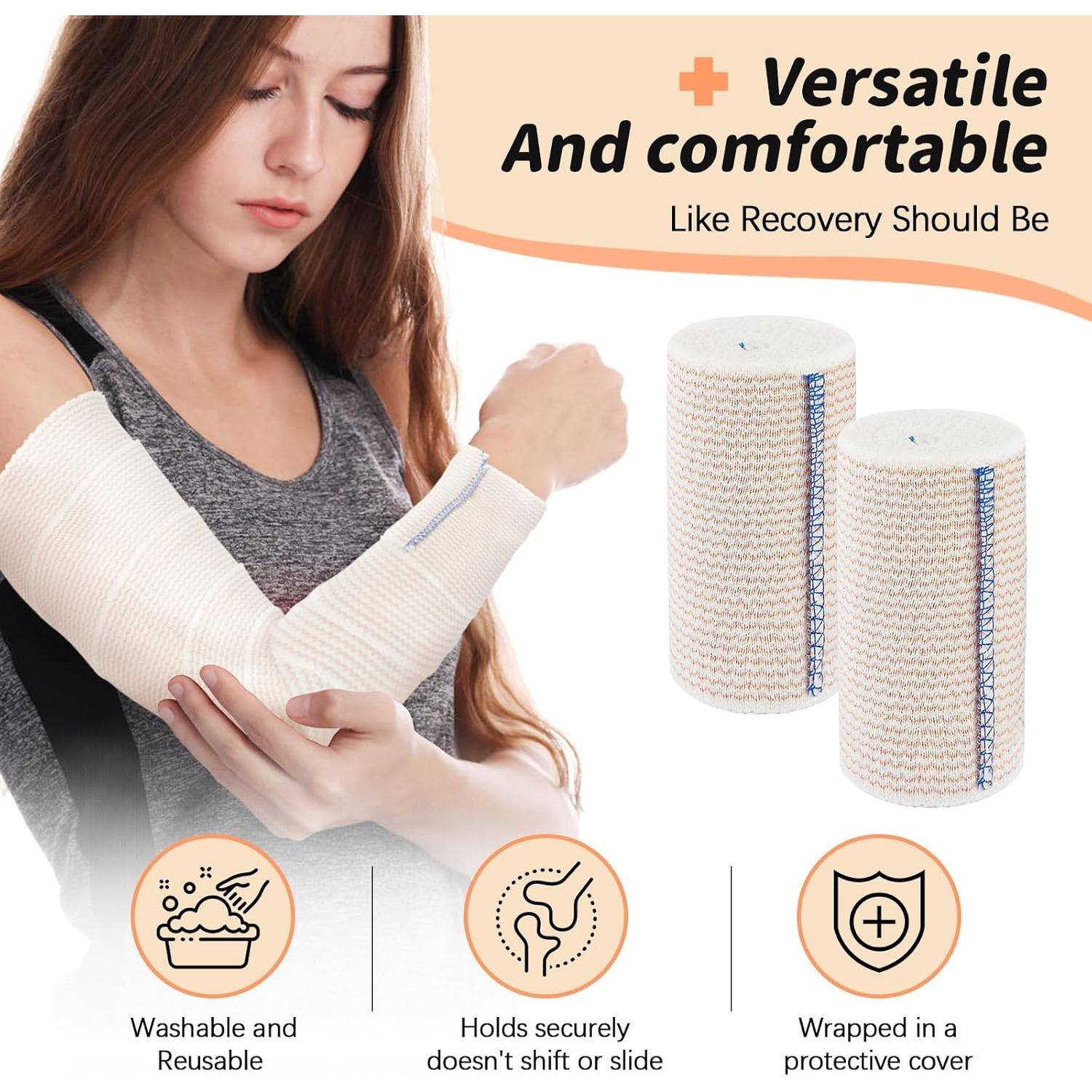Pack of 8 Elastic Bandages,Elastic Bandage Cotton with 1 Scissors,Compression Bandage with Self-Adhesive Velcro Strap,Elastic Bandages for Arm,Leg or Chest Injuries,Camping Equipment