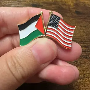 Palestine USA flags pin
