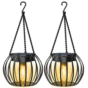 2024 UBright Solar Outdoor Lights Upgraded Hanging Solar Lantern Metal Solar Lights Outdoor Waterproof Lanterns Decorative Outdoor Lights Solar Powered Tree Lantern for Garden Yard Patio Pathway, 2 Pack