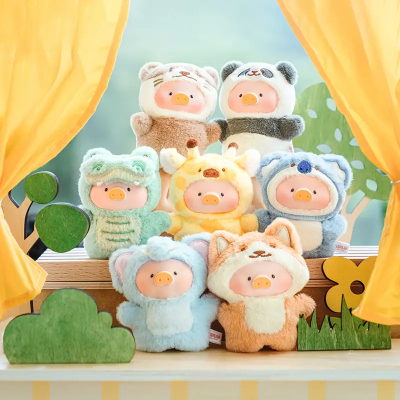 52TOYS LuLu the Piggy Animal Party - Puppet Show PVC Face Plush Keychain Kawaii Creative Gift Room Decor Desktop Decoration Gift for Birthday Party Limited Edition Accessory Diy