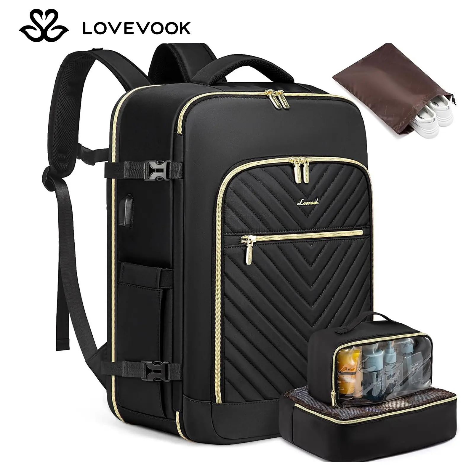 LOVEVOOK Airline Approved Carry-On Travel Backpack with 3 Packing Cubes and Laptop Compartment Carry Luggage - Personal Item Carrybag Travel Bag for Hiking, Overnight and Weekender Trips.