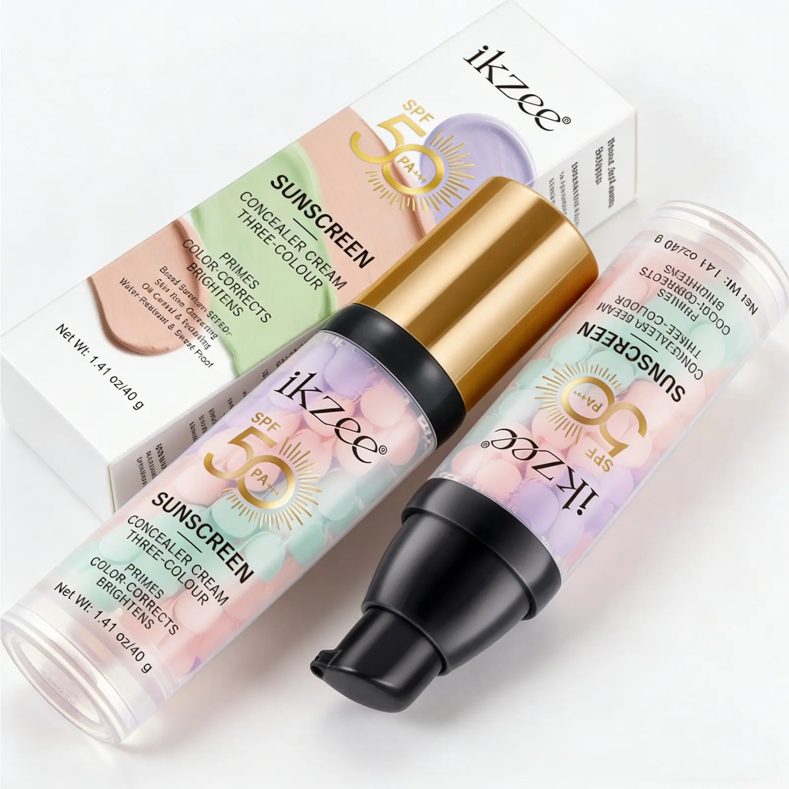 IKZEE 3-in-1 Color Correcting Primer SPF 50 – Green, Purple, and Natural Shades in One Tube. Brightens, Controls Oil, and Hydrates for Long-Lasting Makeup. Targets Dullness and Redness. Perfect for Daily Commutes, Outdoor Activities, and Travel.