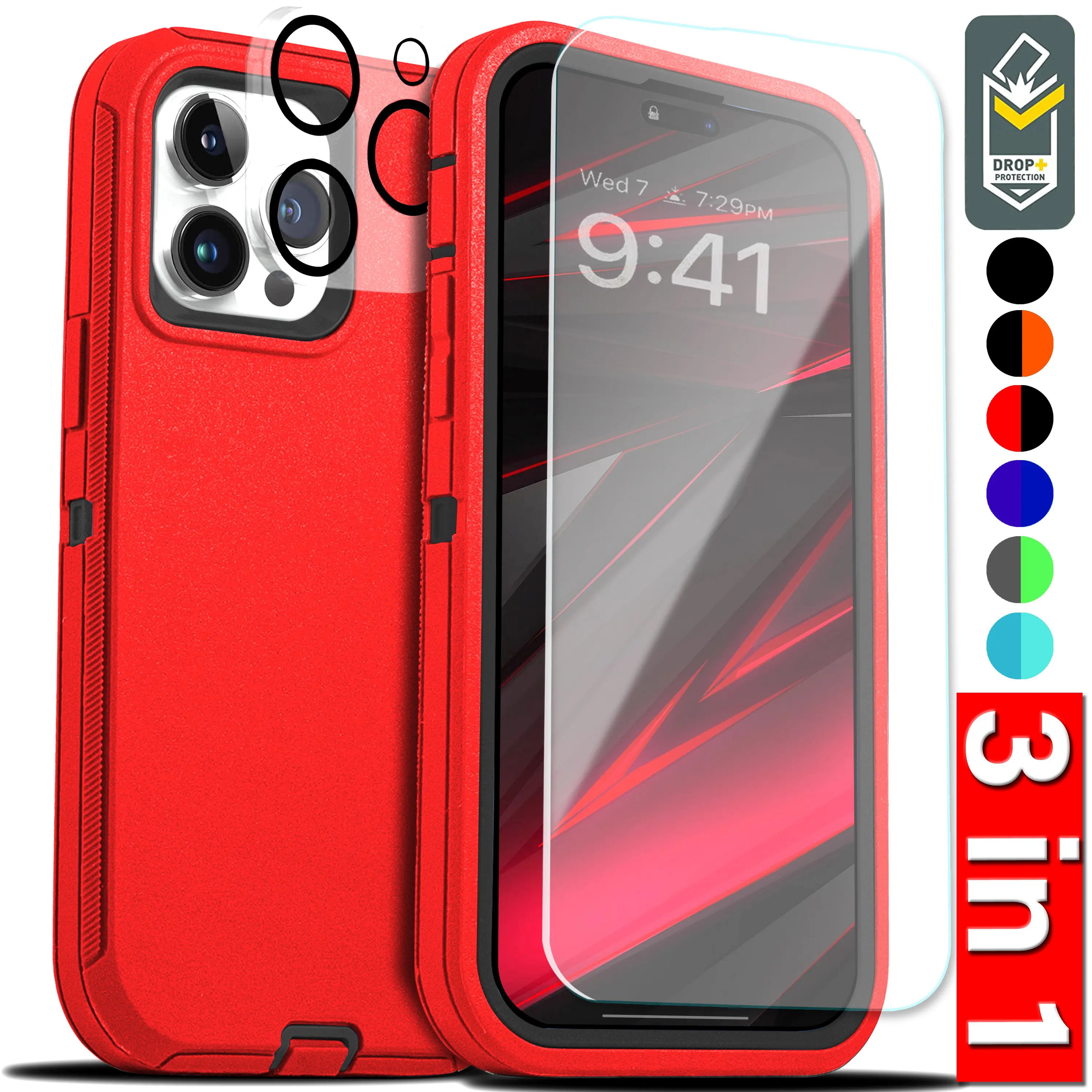 [3 in 1] Heavy Duty Rugged Case For Apple iPhone 17 Air 17e 16 16e  15 14 Plus 13 12 11 Pro Max Shockrproof Cover+ Screen Protector + Camera Lens Protector