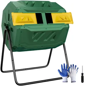 LEMY 43 GAL Rotating Bin Compost Tumbler Dual Compost Bin Ventilating Container, Green
